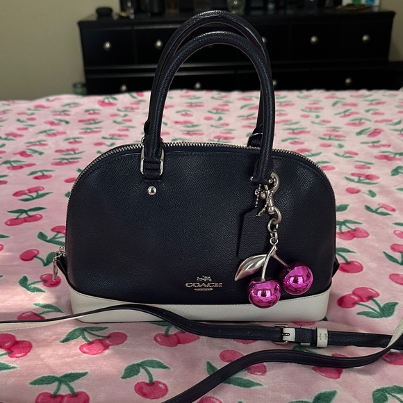 Coach small Navy and White Satchel with Cherry Charm - Picture 1 of 12